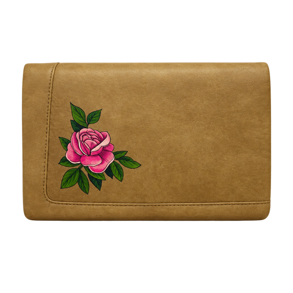 Vintage Leather Clutch Olive Green With Rose Handbag