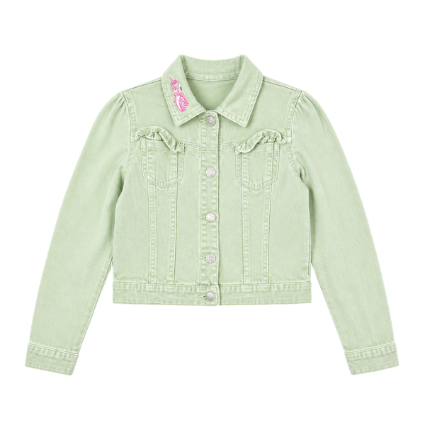 Nannette Kids Jacket Size 6 Green Floral Embroidered Denim