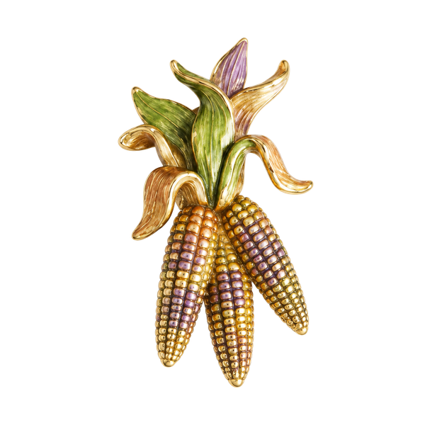 Vintage Enameled Corn on the Cob Brooch Pin