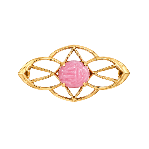 Amco 10k Gf Art Deco Filigree Bar Pin Brooch Pink Stone