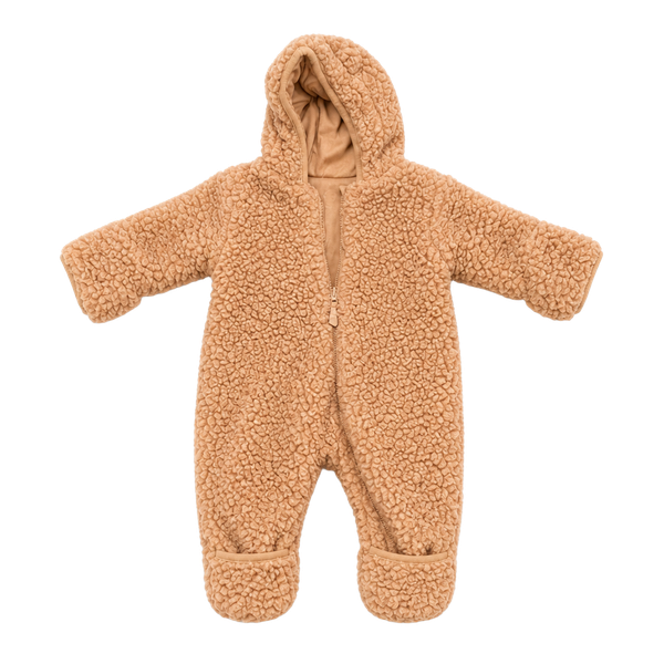 Wonder Nation Baby Teddy Fleece Pram Size 0-3M Brown Hooded
