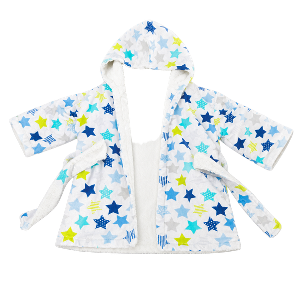 Unbranded Hooded Bathrobe White Blue Star Print 12 mos