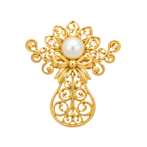 Jane Davis AOL Angel Gold Tone Filigree Faux Pearl Pin