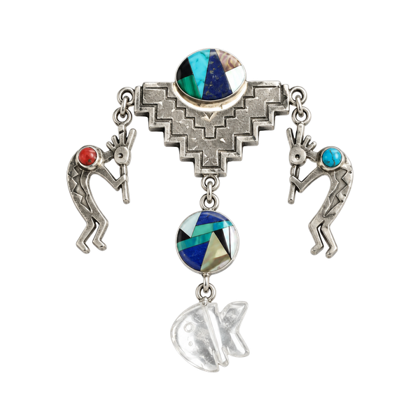 Timm Lewis Sterling Silver Kokopelli Turquoise Brooch