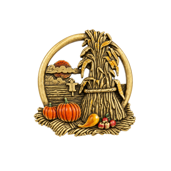 JJ Jonette Jewelry Autumn Harvest Pumpkins Hay Pin Brooch