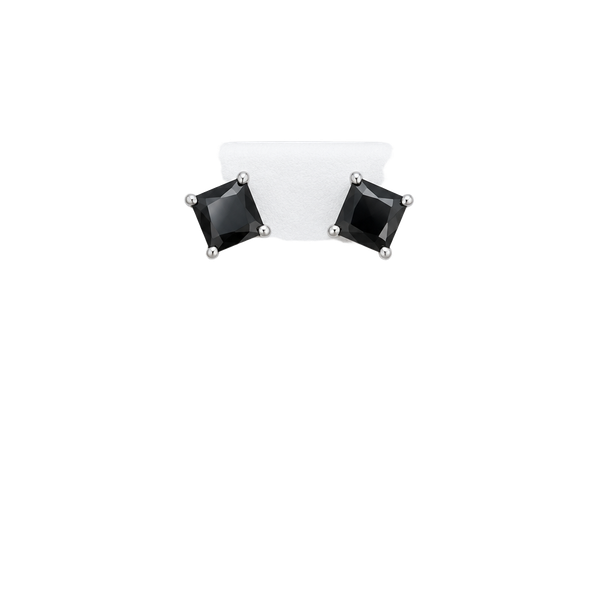 Black Onyx Square Stud Earrings Sterling Silver