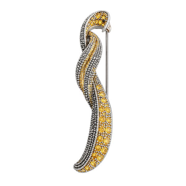 Vintage Gold Tone Rhinestone Swirl Wave Brooch Pin