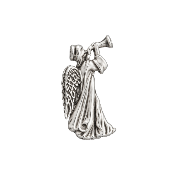 Vintage Pewter Angel With Horn Lapel Pin Brooch