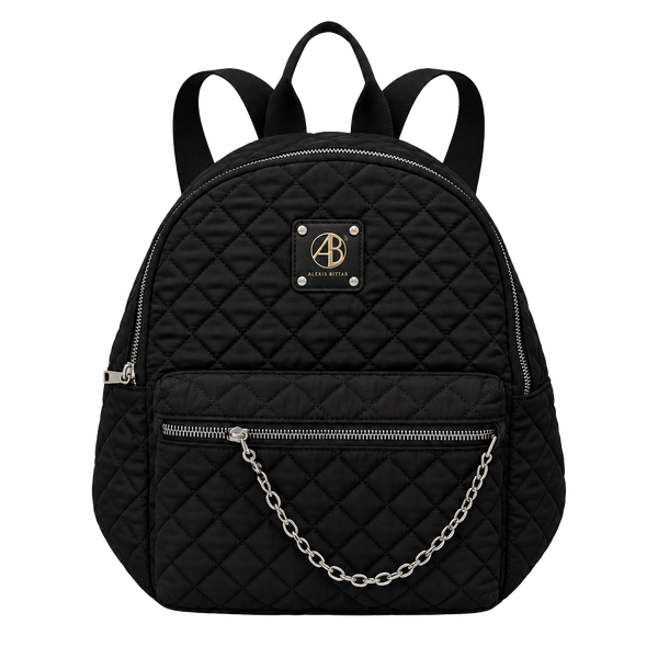 Alexis Bendel Black Quilted Nylon Backpack With Chain Accent