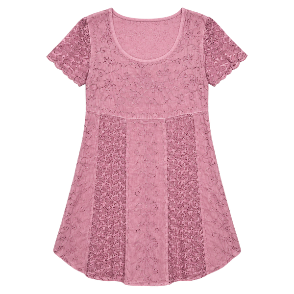 India Boutique Dress Mauve Embroidered Cotton Short Sleeve
