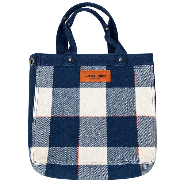 Abercrombie & Fitch Plaid Tote Bag Navy White Y2K