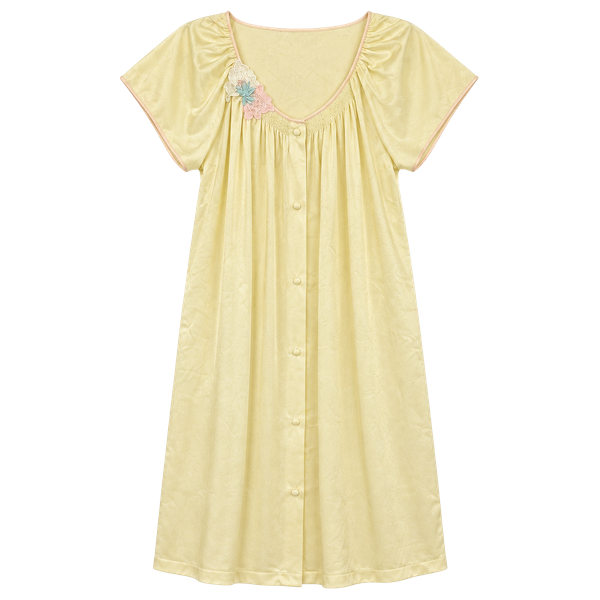 Vintage Vandemere Satin Nightgown Size L Ivory Floral Applique peignoir Lingerie