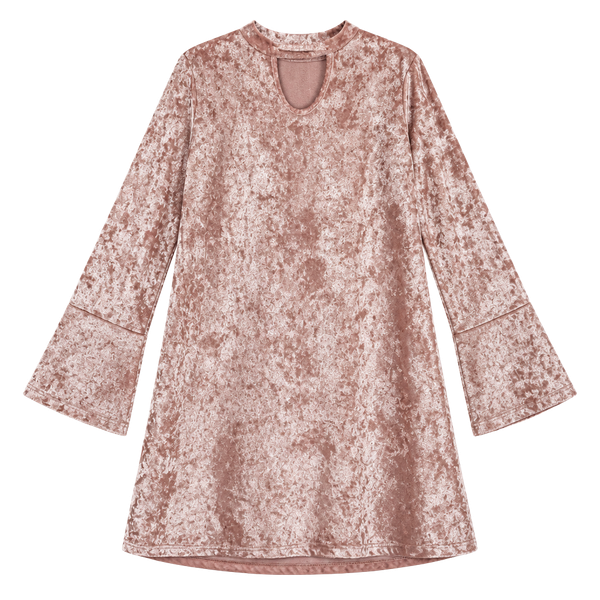 Btween Crushed Velvet Dress Youth Size 10 Pink Keyhole Bell Sleeve Babydoll