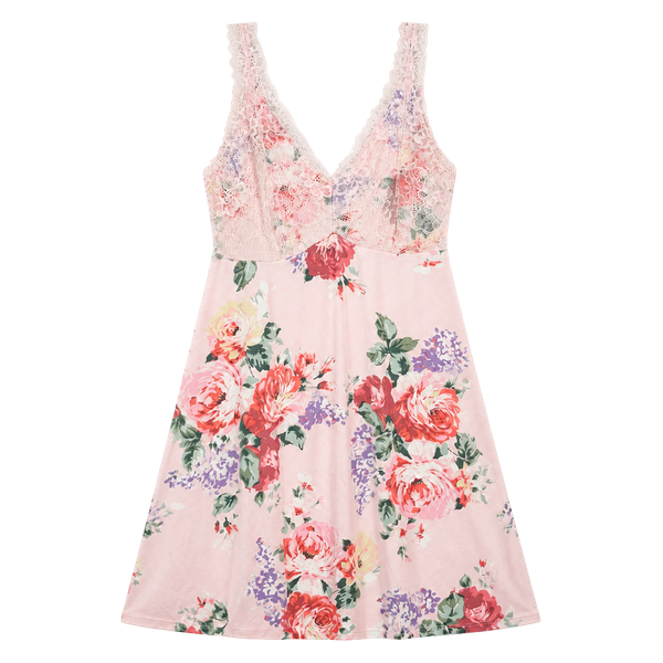 Flora Nikrooz Pink Floral Lace Trim  Nightgown Chemise  Coquette Cottagecore, M