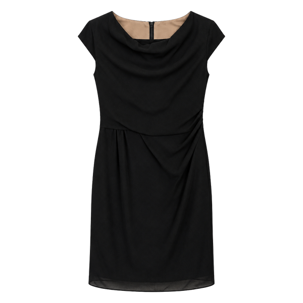 THML Black Cowl Neck Ruched Midi Dress Exposed Back Zip Women’s Medium