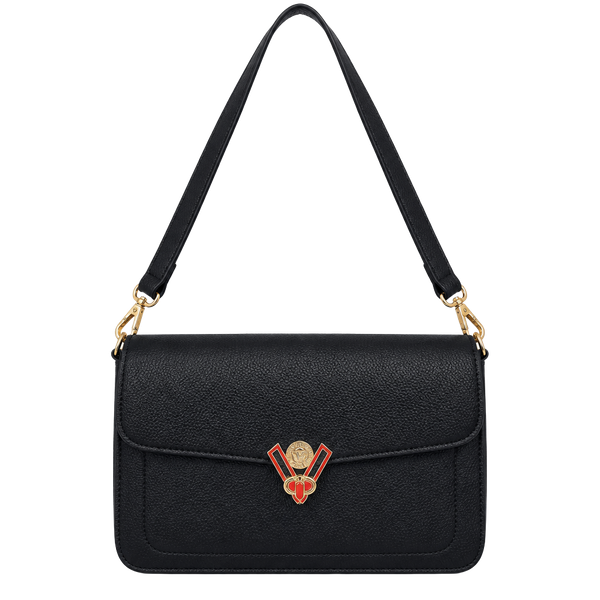 Valentino Orlandi Crossbody Bag Black Pebble Leather Gold Hardware