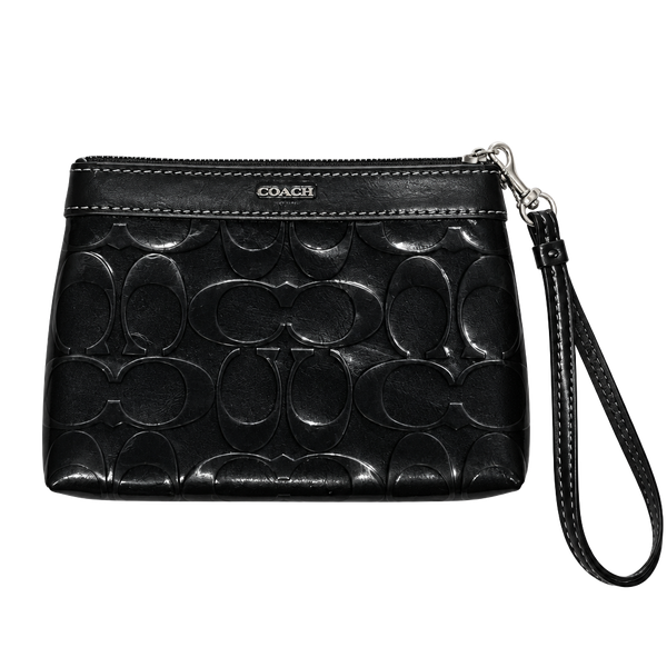 Coach Black Patent Leather Signature C Small Wristlet Pouch