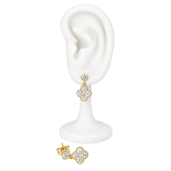 14K Gold Filled Crystal Clover Drop Earrings