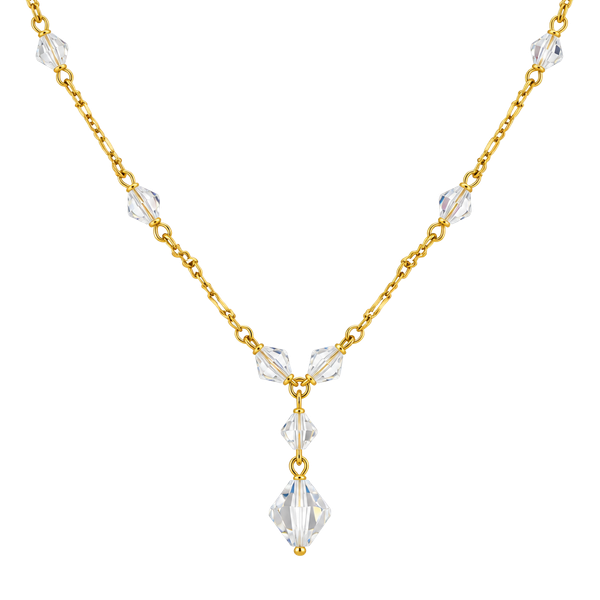 Vintage Gold Tone Figaro Chain Necklace With Clear Crystals Made In Korea