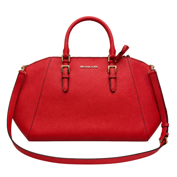 Michael Kors Ciara Large Satchel Red Saffiano Leather Crossbody Handbag