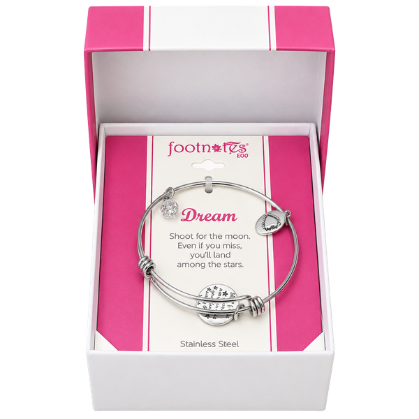 Footnotes Too "Dream" Stainless Steel Bangle Bracelet Stars Moon NIB