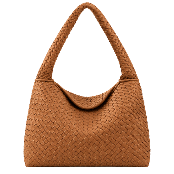 Newbella Woven Suede Handbag Brown Soft Vintage Satchel Top Handle Bag