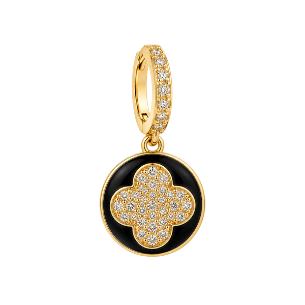 Gold  Plated Clover Dangle Hoop Earrings black 