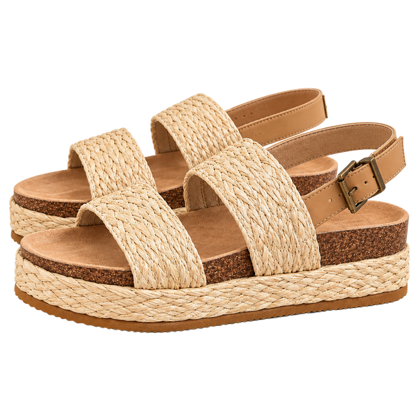 Marc Ford Raffia Platform Wedge Sandals Beige