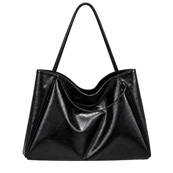 Black Faux Leather Tote Bag Large Capacity Shoulder Handbag Purse