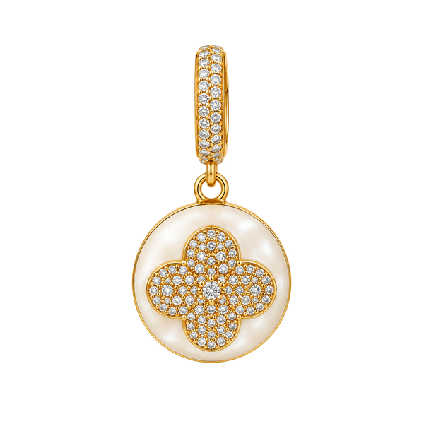 Gold Plated Clover Dangle Hoop Earrings white 