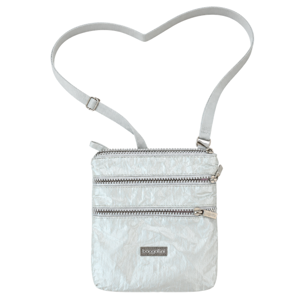 Baggallini Triple Zip Crossbody Bag Gray Nylon Lightweight