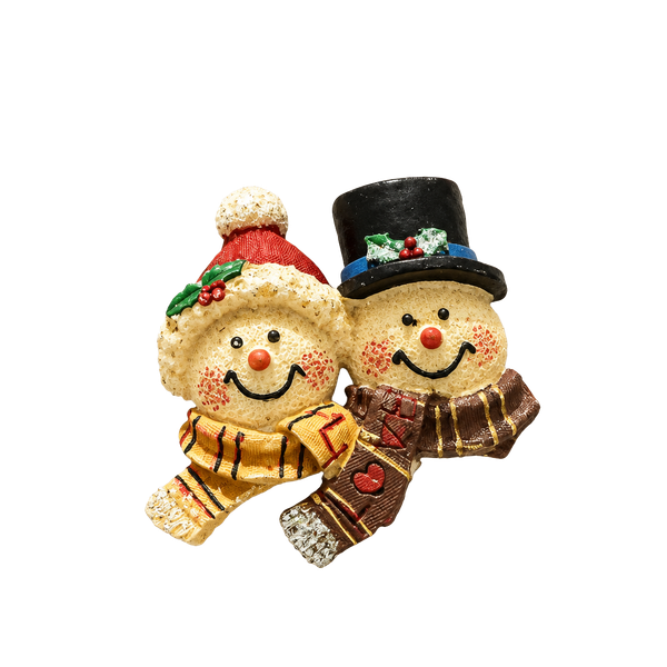 Vintage Mr. and Mrs. Snowmen Figurine Brooch Pin Happy Holidays