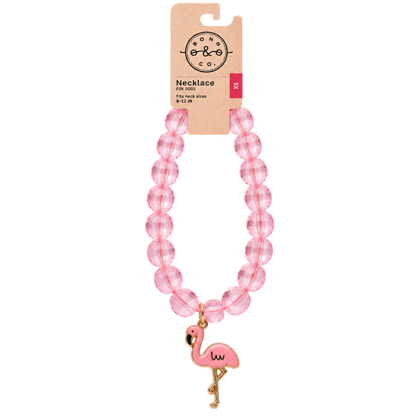 Bond & Co. Dog Necklace Flamingo Charm Beaded Pink Size XS