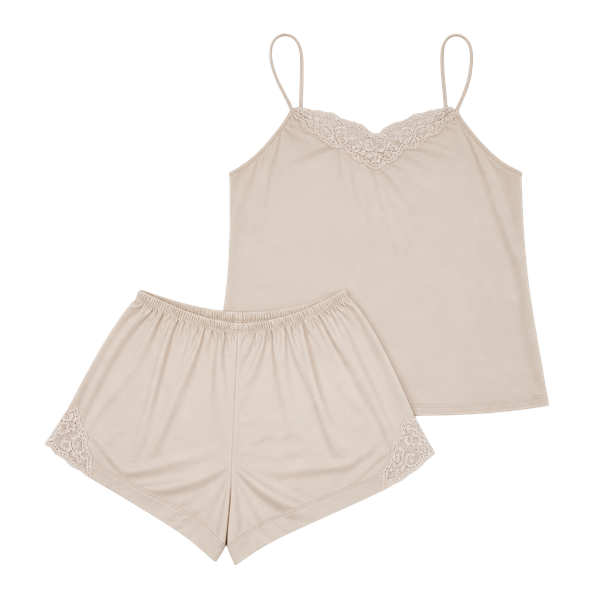 Vintage Shadowline Set Nude Tan Short 5 Size 32 Nylon Lace Lingerie USA 70s/80s