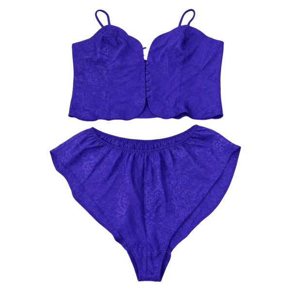 Victoria's Secret Gold Label Purple Satin Lace Camisole Shorts Pajama Set Sz M