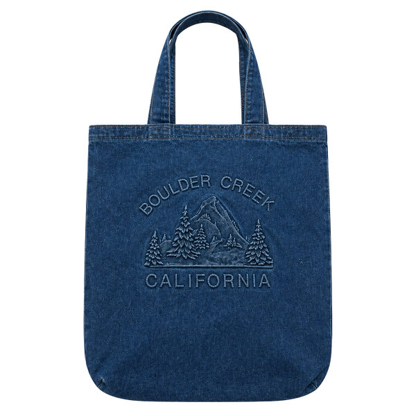 Vintage Boulder Creek California Denim Tote Bag Embossed Mountain 100% Cotton