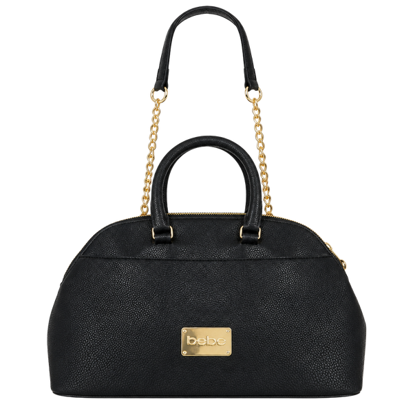 Bebe Black Satchel Handbag With Gold Chain Strap