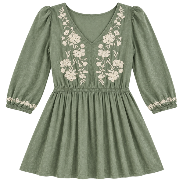 Lucky Brand Embroidered Tiered boho cottagecore Dress Size M Sage Green