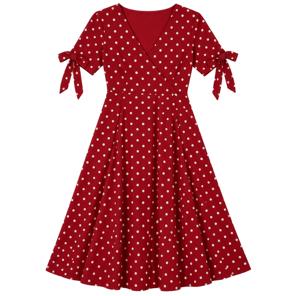 Davi & Dani Polka Dot Dress Size L Red White Tie Sleeve