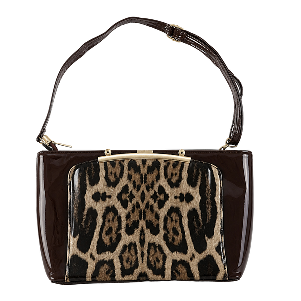Michael Kors Leopard Print Patent Leather Shoulder Bag Brown