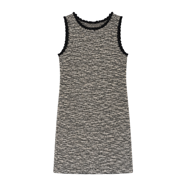 LOFT Tweed Shift Dress Size XSP Black White Sleeveless Fringe