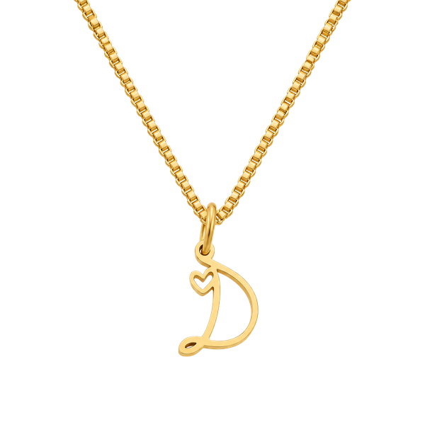 Initial D Letter Heart Pendant Necklace Gold Stainless Steel 40cm