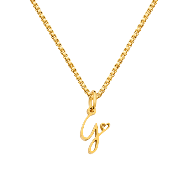 Cursive Initial G Letter Pendant Necklace Gold Stainless Steel