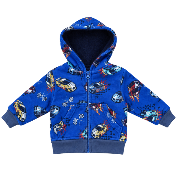 The Children's Place Zip Up Hoodie Size 9-12M Blue Car Print Sherpa Lined