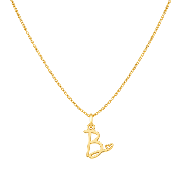 Gold Letter B Heart Necklace Stainless Steel