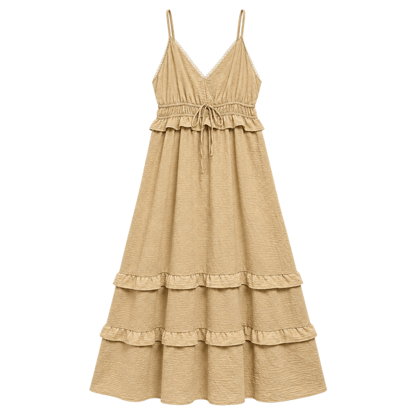 WallFlower Maxi Dress Tan Tiered Ruffle Sleeveless