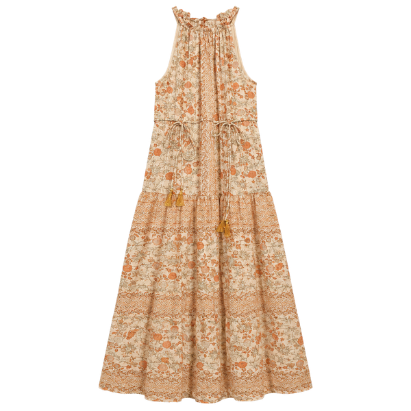 Taylor Floral High Neck Maxi Dress Size 10 Orange Halter Tiered