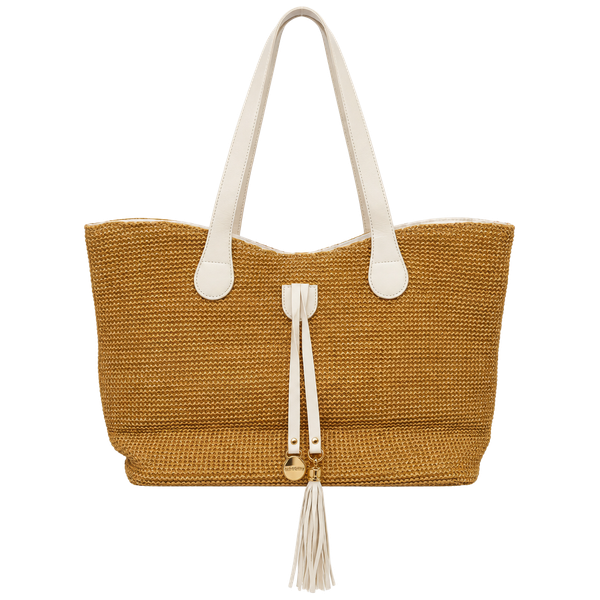 Joico Summer Tote Bag Straw Woven White Trim Tassel