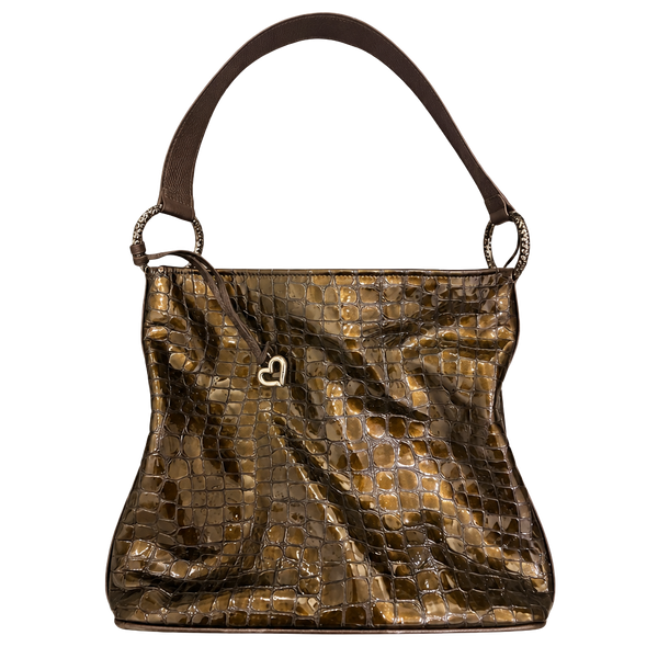 Brighton Croc Embossed Patent Leather Shoulder Bag Bronze