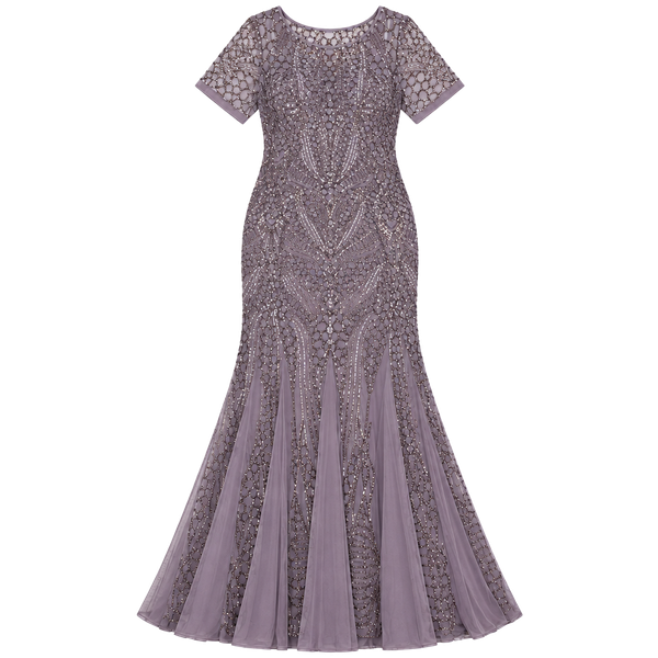 R&M Richards Mauve Sequin Beaded Plus Size Mermaid Formal Evening Gown Size 14